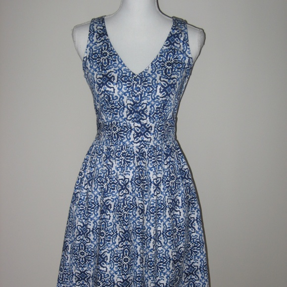 MILLY Blue/White Geometric Print Sleeveless Dress - Picture 1 of 7